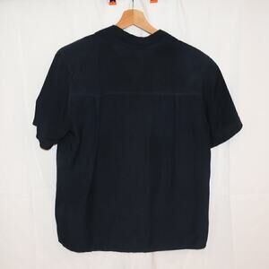 Seta Studio Blouses 100% Silk Size Small Short Sleeve Midnight Blue Button Up